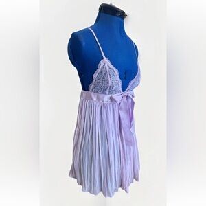 Victoria's Secret Pleated Teddy Babydoll Lilac Pink Lingerie Night Dress Size S